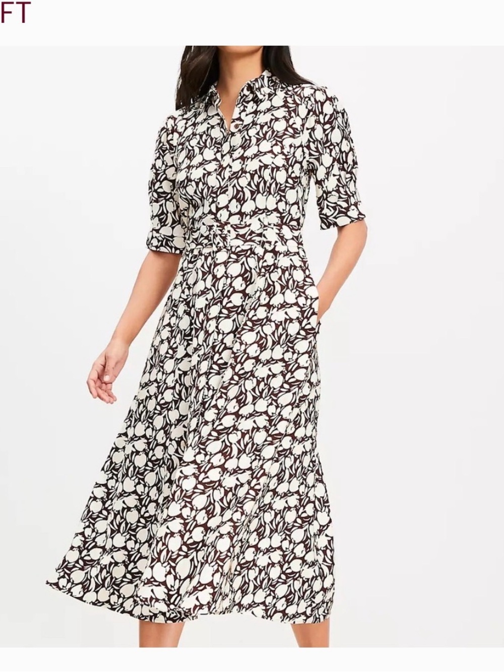 NWT LOFT Brown White Floral Belted Maxi
Dress V-Neck 3/4 Sleeve